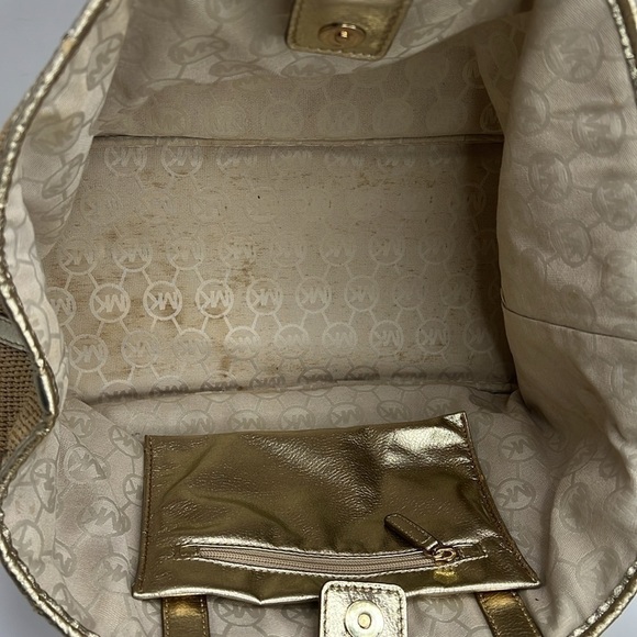 Michael Kors Straw/Gild Lame Leather Shoulder Tote with Removable Pouch - Picture 7 of 11